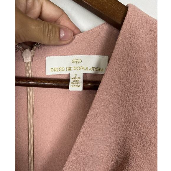 Dress the Population Blush Pink Midi Dress S Sleeveless V Neck Fit Flare - Picture 3 of 11